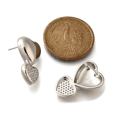 Rack Plating Heart Brass Micro Pave Clear Cubic Zirconia Stud Earrings EJEW-H143-26P-1