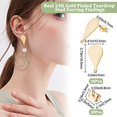30Pcs 201 Stainless Steel Stud Earring Findings STAS-BBC0001-69-1