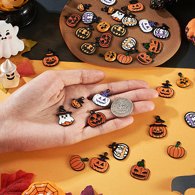 36Pcs 12 Styles Halloween Alloy Enamel Pendants ENAM-TA0003-51-1