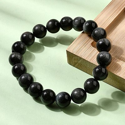 Grade A Natural Eagle Eye Stone Round Beads Stretch Bracelets for Women BJEW-L712-B06-10mm-1