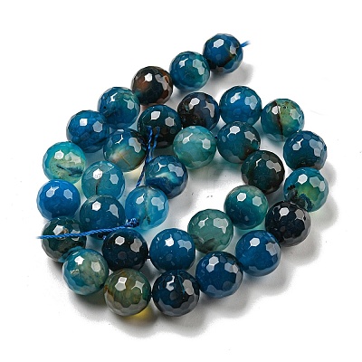 Faceted Natural Banded Agate Beads Strands G-F447-12mm-O08-1