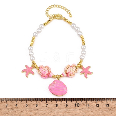 Ocean Brass Enamel Starfish Shell Shape Charm Bracelets for Women KK-CBA68DA-16G-04-1