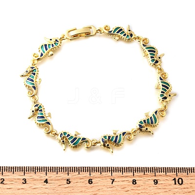 Brass Enamel Turquoise Sea Horse Link Chain Bracelets LS-BJEW-C118-03G-1