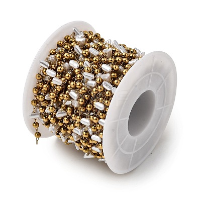 Handmade 304 Stainless Steel ABS Plastic Pearl Beaded Oval Link Chains CHS-L032-01G-03-1