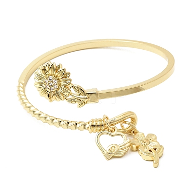 Brass Micro Pave Clear Cubic Zirconia Cuff Bangles BJEW-F526-02G-1