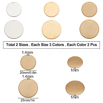 12Pcs 2 Size 3 Colors PVD Vacuum Plating 304 Stainless Steel Pendants STAS-SC0002-09A-1
