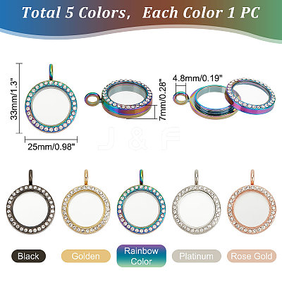 5Pcs 5 Colors Alloy Rhinestone Pendant Cabochon Open Back Settings RB-PH0001-22-1