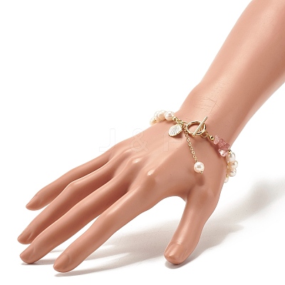 Natural Strawberry Quartz Chip Beaded Bracelet BJEW-TA00032-03-1