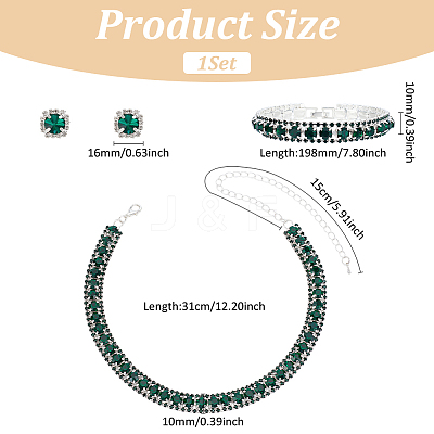 1Set Alloy Rhinestone Bracelets & Necklace & Stud Earring for Women SJEW-UN0001-12A-1