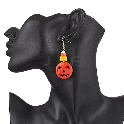 Brass Pumpkin Dangle Earrings EJEW-TA00693-1