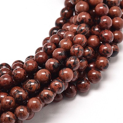 Natural Mahogany Obsidian Round Bead Strands G-P072-44-6mm-1