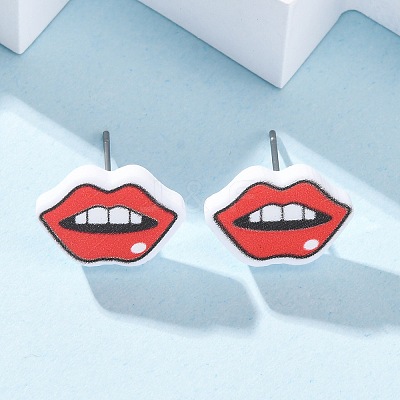 Wood Stud Earrings EJEW-M063-01F-1