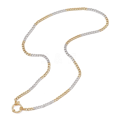 Two Tone 4MM 304 Stainless Steel Cuban Link Chain Necklaces with Spring Ring Clasps NJEW-JN05707-1
