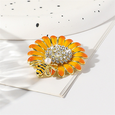Sunflower & Bee Alloy Enamel Brooches PW-WG45BEB-01-1