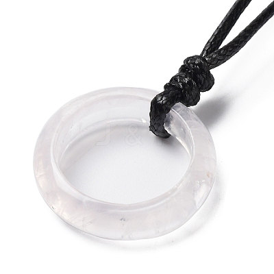 Natural Rose Quartz Ring Pendant Necklace with Waxed Cords NJEW-R262-01A-08-1