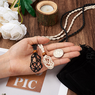 6Pcs Adjustable Braided Waxed Cord Macrame Pouch Necklace Making FIND-YS0001-10-1
