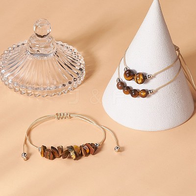 3Pcs 3 Style Natural Tiger Eye Braided Bead Bracelets Set BJEW-JB09334-04-1