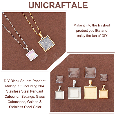 DIY Blank Square Pendant Making Kit DIY-UN0005-46-1