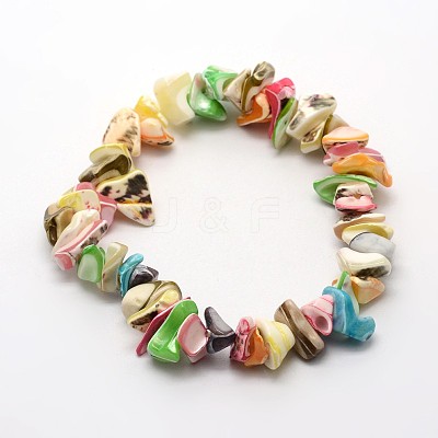 Dyed Natural Spiral Shell Stretch Bracelets BJEW-E267-01-1