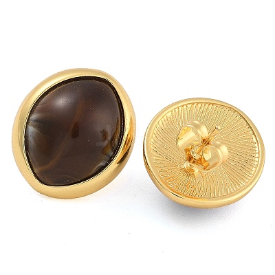 Brass Resin Oval Stud Earrings EJEW-K293-16G-1