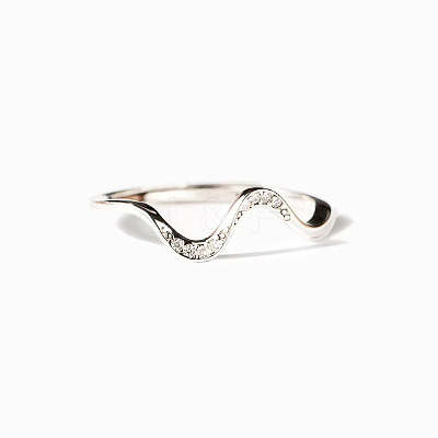 Wave Shaped Brass Micro Pave Clear Cubic Zirconia Finger Rings FS-WG385C2-05-1