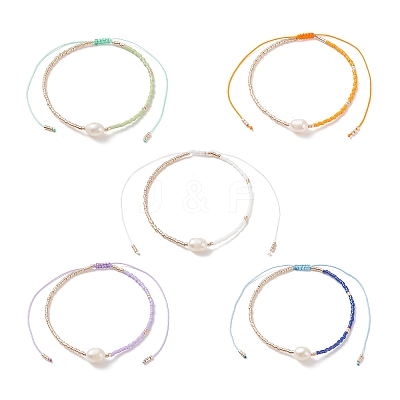 5Pcs 5 Colors Natural Pearl & Glass Seed Braided Bead Bracelets Set for Women BJEW-JB08888-1