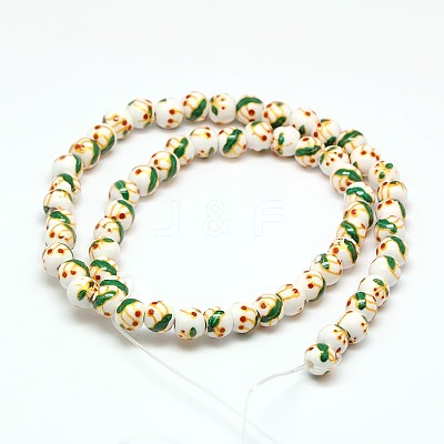 Handmade Flower Printed Porcelain Ceramic Beads Strands PORC-M005-6mm-M-1