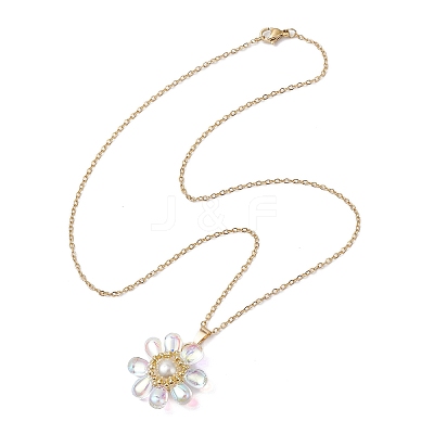 Glass & Glass Pearl Beads Pendants Necklaces for Women NJEW-MZ00106-05-1