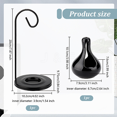 Ceramic Teardrop Candle Holder Oil Burner with Iron Rack DJEW-WH0015-116B-1