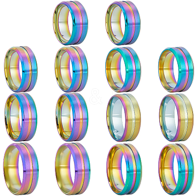 14Pcs 7 Styles Stainless Steel Grooved Finger Ring Settings STAS-SC0010-65RC-1