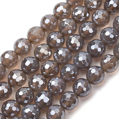 Electroplated Natural Agate Beads Strands G-B191-A07-8mm-05-1