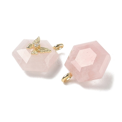 Natural Rose Quartz Faceted Pendants G-P585-01G-09-1