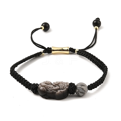 Natural Mixed Gemstone Pixiu Braided Bead Bracelet BJEW-K330-01-1