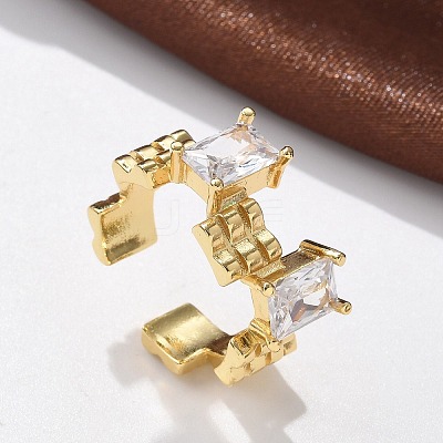 Brass Micro Pave Clear Cubic Zirconia Cuff Finger Rings RJEW-C120-07G-1
