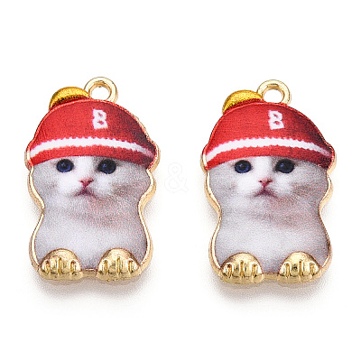 Printed Light Gold Tone Alloy Pendants LS-ENAM-N056-208F-1