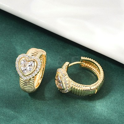 Brass Clear Cubic Zirconia Hoop Earrings EJEW-Q016-03G-1