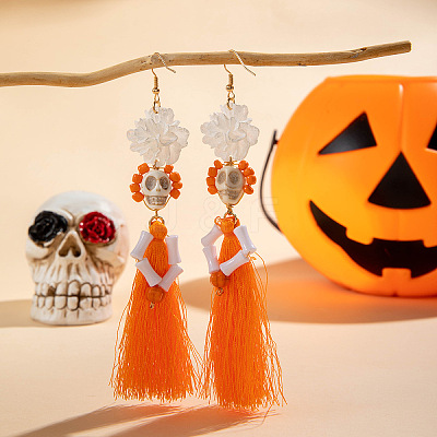 Halloween Alloy & Acrylic & Resin & Glass & Cotton Cord Tassel Dangle Earrings FS-WGA02EE-04-1