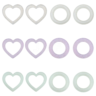 12Pcs 6 Style Heart/Ring Glitter Silicone Beads SIL-CA0002-82-1