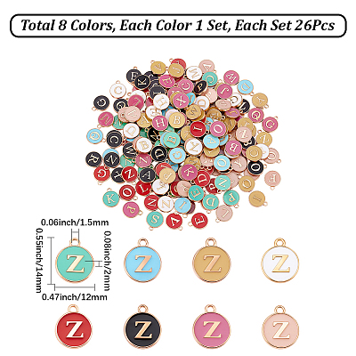 8 Bags 8 Colors Initial Letter A~Z Alphabet Enamel Charms ENAM-BM0001-11-1