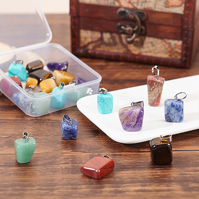 21 Pcs 7 Colors Red Rainbow Jasper & Topaz Jade & Tiger Eye & Green Aventurine & Blue Spot Stone & Amethyst & Turquoise Pendants G-SC0002-18P-1