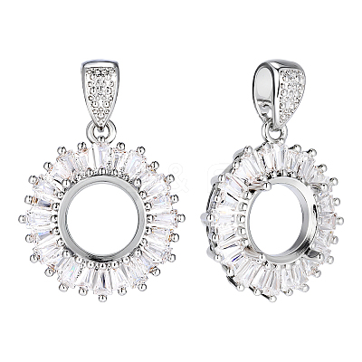 2Pcs 925 Sterling Silver Micro Pave Clear Cubic Zirconia Pendant Settings STER-PH0005-06-1