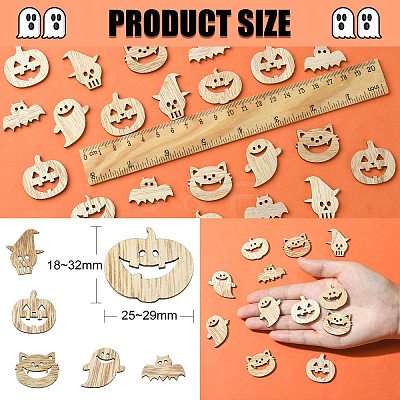 25Pcs Halloween Theme Wood Cabochons WOOD-CJC0005-56-1