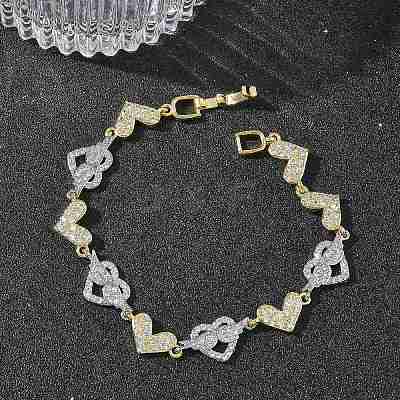 Heart Micro Pave Clear Cubic Zirconia Link Chain Bracelets for Women BJEW-C156-08A-GP-1