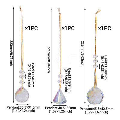 3Pcs 3 Styles Glass Suncatchers for Outdoor Garden Hanging Decoration HJEW-TADJ0001-01-1