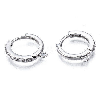 Brass Micro Pave Cubic Zirconia Huggie Hoop Earring Findings X-KK-T063-013P-NF-1