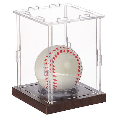 Rectangle Transparent Acrylic Baseball Display Cases with Pine Wood Base ODIS-WH0038-211-1
