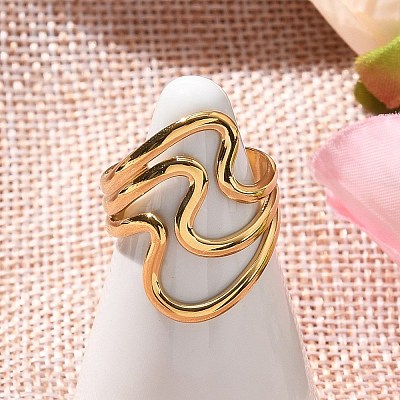 304 Stainless Steel Wave Multilayer Open Cuff Rings for Women LS-RJEW-Z077-01G-03-1