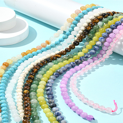 10 Strands 10 Styles Natural & Synthetic Mixed Gemstone Round Beads Strands G-FS0005-90-1
