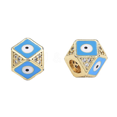 Brass Micro Pave Clear Cubic Zirconia Octagon European Bead with Enamel KK-N227-91B-1