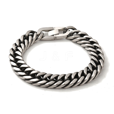 304 Stainless Steel Cuban Link Chain Bracelets for Women Men BJEW-Q341-15A-AS-1
